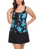 Black White Floral Faux Flyaway Underwire Tankini With Side Slit Swim Skirt