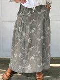 Women's Vintage Floral Art Linen Pocket Skirt