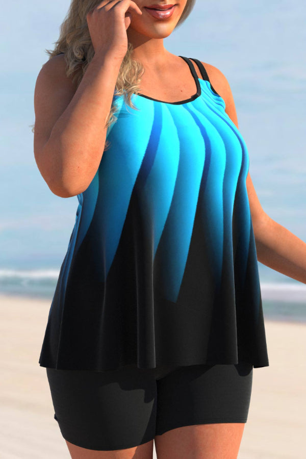 Plus Size Blue Ombre Tankini Set