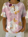 Women's Vintage Floral Art Print Casual Cotton Shirt