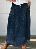 Women's Japanese Art Print Linen Pocket Skirt