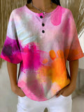 Women's Vintage Print Casual Waffle-knit Top