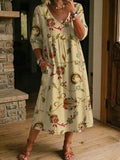 Women's Retro Floral Art Print Casual Stylish Cotton Linen Dress