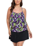 Purple Rose Lightweight Blouson Tankini With Side Slit Swim Skirt