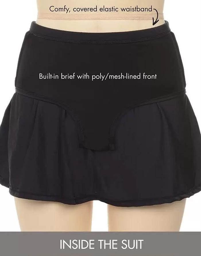 Black White Flower V-NECK Flowy Tankini With A-Line Swim Skirt