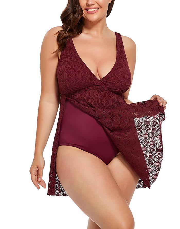Plum Crochet Side Slit V-Neck Swimdress