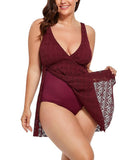 Plum Crochet Side Slit V-Neck Swimdress