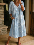 Women's Retro Floral Art Print Casual Stylish Cotton Linen Dress