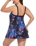 Black Tropical Floral Banded One Piece Swimdress