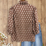 Charming Vintage Floral Printed V Neck Blouse Women's Cozy 3/4 Sleeve Top