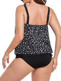 Black White Dot Loop Strap Blouson Tankini Set