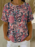 Women's Vintage Floral Art Print Casual Cotton Shirt