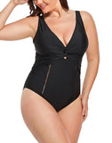 Black Ruched V-neck One Piece Swimsuit