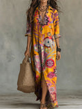 Women's Flower Print Casual Solid-color Linen-cotton Dress