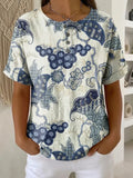 Women's Vintage Pattern Printed Cotton Linen Top