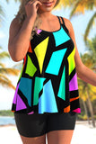 Colorful Plus Size Geometric Print Tankini Set