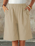 Women's Solid-color Straight-leg Casual Shorts