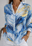 Women's Waffle Shirt Casual Shirt Summer Tops Graphic Color Block Abstract Elegant Vacation Vintage Long Sleeve Turndown Long Tops