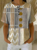 Women's Vintage Geometry Pattern Printed Cotton Linen Top