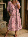 Women's Retro Floral Art Print Casual Stylish Cotton Linen Dress