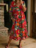 Women's Retro Floral Art Print Casual Stylish Cotton Linen Dress