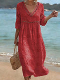 Women's Floral Art Print Casual Cotton Linen Dress