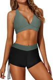 Black & Army Green 3 Piece Tankini Swimsuits Swim Tank Top Bathing Suits with Boy Shorts and Bra