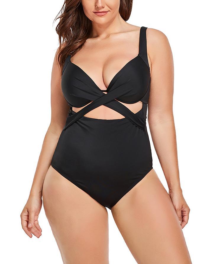 Black Cut Out Underwire One Piece Swimsuit