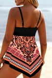 Paisley Print Plaid Pink Lace Up Swimdress Set