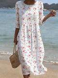 Women's Vintage Flower Art Print Cotton Dress