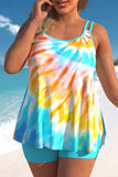 Plus Size Cyan Tie Dye Print Tankini Set