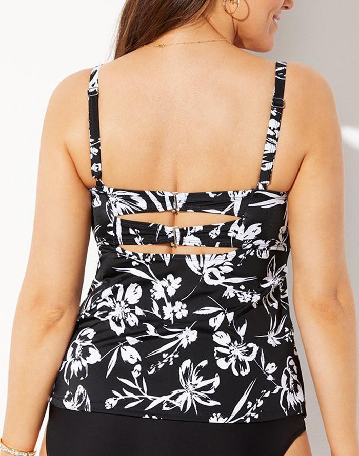Black White Floral Faux Flyaway Underwire Tankini Set