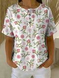 Women's Floral Art Print Casual Cotton Shirt