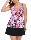 Pink Floral V-NECK Flowy Tankini With A-Line Swim Skirt