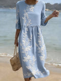 Women's Vintage Flower Art Print Cotton Dress