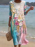 Women's Vintage Flower Art Print Cotton Dress