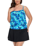 Water Orchid Lightweight Blouson Tankini With Side Slit Swim Skirt