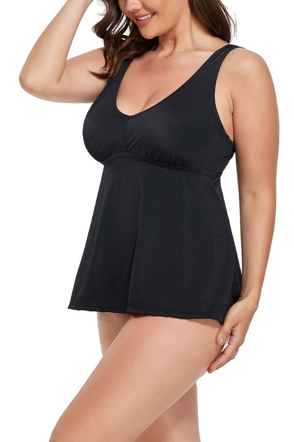 Black V-NECK Flowy Tankini Set