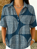 Geometric Circular Decorative Pattern Women's Casual Short Sleeve Shirt