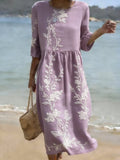 Women's Vintage Flower Art Print Cotton Dress