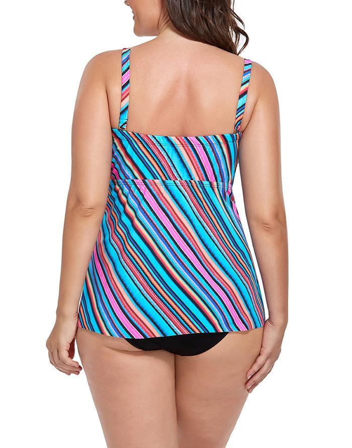 Multi Diagonal Smocked Bandeau Tankini Set