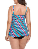 Multi Diagonal Smocked Bandeau Tankini Set