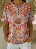 Women's Floral Art Print Casual Cotton Shirt