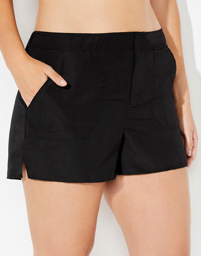 Black Loop Strap Blouson Tankini Set With Cargo Swim Short