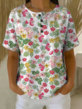Women's Vintage Flower Pattern Printed Cotton Linen Top