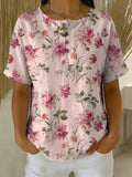 Women's Floral Art Print Casual Cotton Shirt