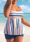 Striped Plus Size Multi Color Tankini Set