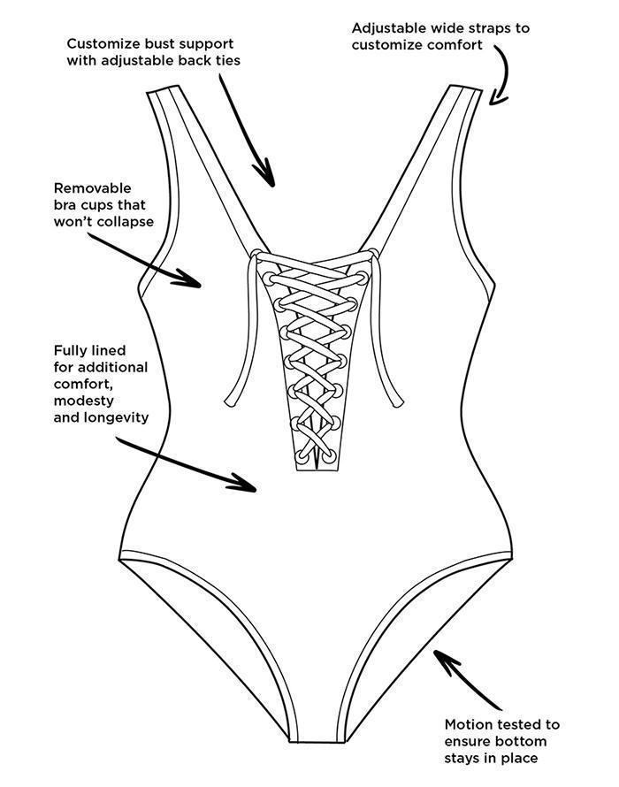 Red Lace Up One Piece Swimsuit