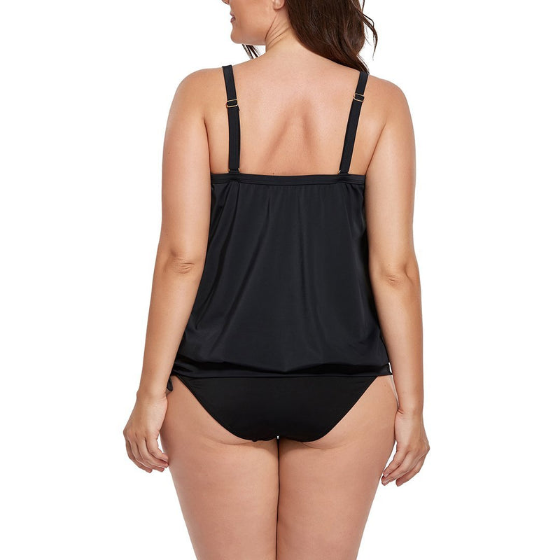 Black Side Tie V-Neck Tankini Set