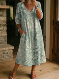 Women's Retro Floral Art Print Casual Stylish Cotton Linen Dress